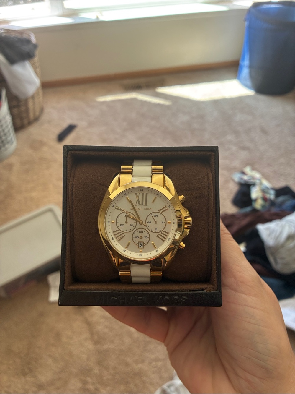 Michael Kors Gold and White Women’s Chronograph Bracelet Watch
